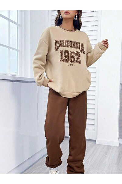 LUNAVISTA Brown Broooklyn Printed Unisex Oversize Tracksuit Set