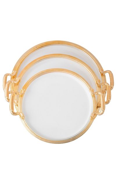 Dania 3-piece white gilded metal tray set in different sizes
