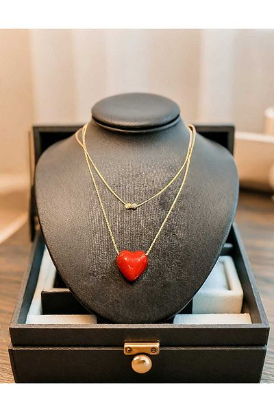 MR DOUBLE BURGUNDY HEART NECKLACE
