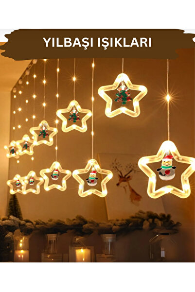 SÜS EVİ Yıldız çerçeve Yılbaşı figürlü led perde Sarkan Işık Led