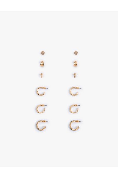 Koton Stone Detailed Steel Blend Ball and Hoop Earring Set