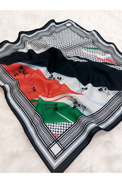 amirat Palestine Themed Olive Dali Scarf 50X50 Non-Slip Vibrant Colors