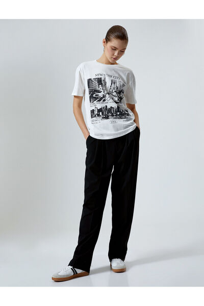 Koton Памучна тениска с щампа и кръгла яка с къс ръкав