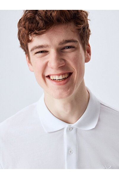 Ltb Κανονικό λευκό μπλουζάκι με κοντό μανίκι Polo Neck Basic