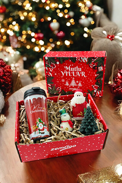 Zemtigo Merry Christmas Kahve Bardağı Termos  Ve Çam Ağacı Kardan Adam Noel B...