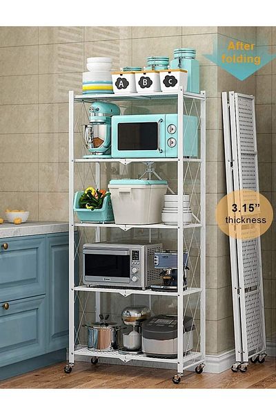 ALMUFARREJ 5-Layered Foldable Storage Rack With Wheels White 34x71x160cm