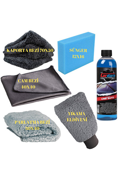 cardarb 6 Parça Oto Yıkama Bez Seti, 400 ml Konsantre Cam Suyu