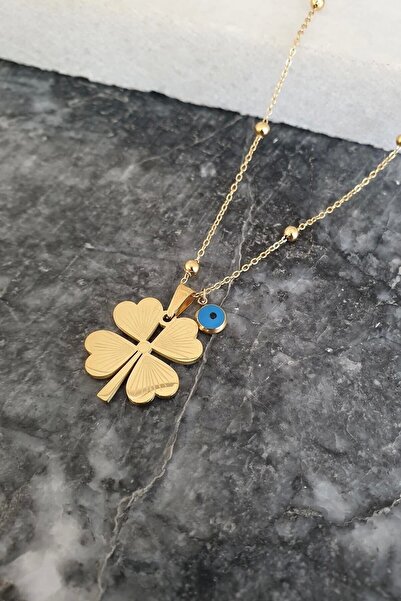 E-Life Aksesuar Gold Top Zincir Küçük Yonca Çelik Kolye 60 Cm