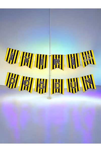 VibeHome Πανό με θέμα το "Happy Birthday" με κίτρινο ναυτικό μπλε χρώματα - για πάρτι γενεθλίων