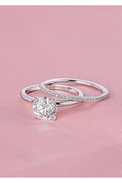 Crystal Diamond Zirconia AAA KALİTE - 1 karat tektaş ve 0.22 karat tamtur yüzük
