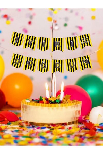 VibeHome Πανό με θέμα το "Happy Birthday" με κίτρινο ναυτικό μπλε χρώματα - για πάρτι γενεθλίων