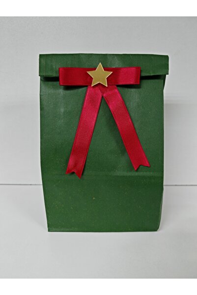 arminow YILBAŞI NOEL YEŞİL RENK KESE KAĞIDI + FİYONK SÜS - HEDİYE POŞETİ SET - 2 ADET - Ç056