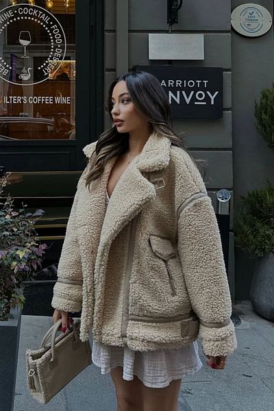 ASEDE Double Breasted Lapel Zr Model Premium Ribbed Pocket Plush Coat