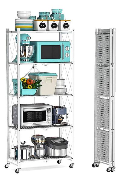 ALMUFARREJ 5-Layered Foldable Storage Rack With Wheels White 34x71x160cm