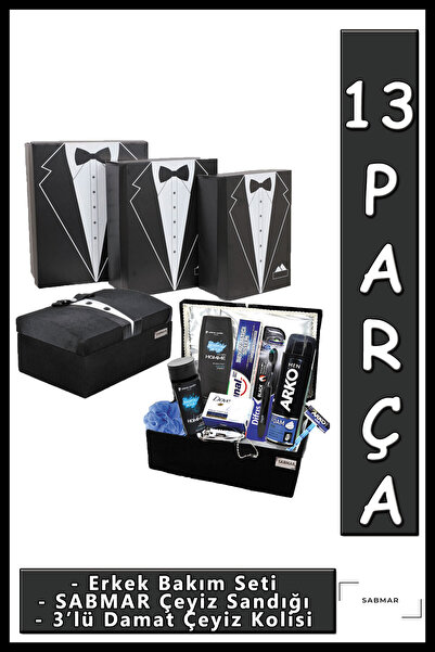 Arko Men Nişan Bohça Erkek Söz Düğün Bohça Seti Damat Bohçası Çeyiz Sandığı 3...