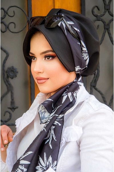 Aişe tesettür Black and White Hat Bonnet