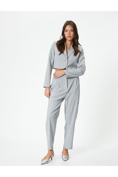 Koton Crop Blazer Jacket with Single Button Pocket Detail