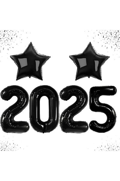 Bkmc Μαύρο 2025 μπαλόνι 34 ιντσών με αστέρια μπαλόνι για πρωτοχρονιάτικα προμήθειες Χρόνια Πολλά Διακοσμήσεις