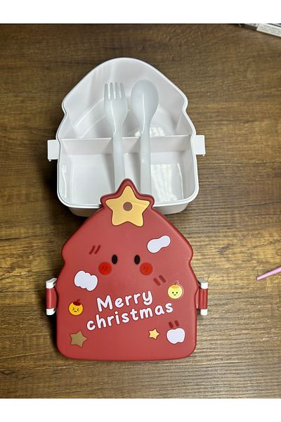 7K Red Merry Christmas Patterned Christmas Patterned Children's Lunch Box Container
