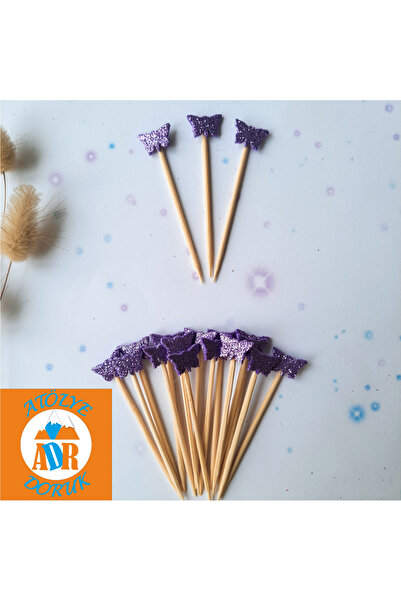 Atölye Doruk 30 ADET Lila Kelebek Cupcake Kürdanı-Renkli Doğum Günü Parti Pas...