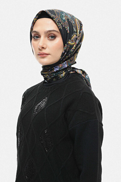 Setrms Siyah - Sarı Şal Desenli Çok Renkli Eşarp 2519644767