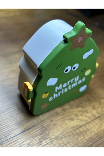 7K Green Merry Christmas Patterned Christmas Patterned Children's Lunch Box Container