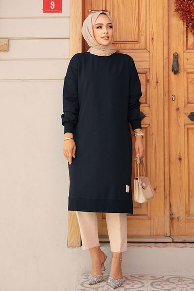 Neva Style تونيك حجاب باللون الأزرق الداكن 30645KL