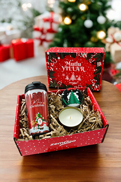Zemtigo Merry Christmas Kahve Bardağı 280 ML Termos Kupa Ve Yeşil Metal Kutul...