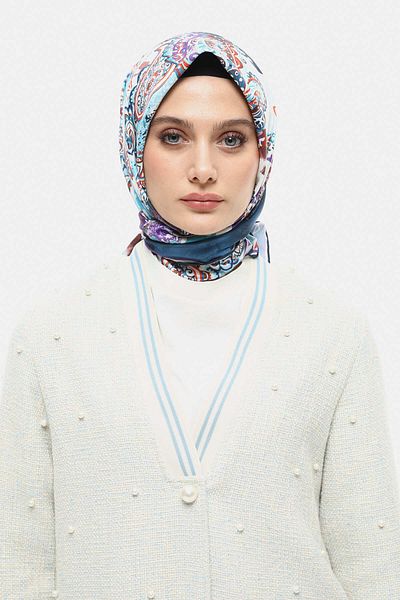 Setrms Eșarfă vintage multicoloră cu șal și imprimeu floral ALBASTRU 25196110583