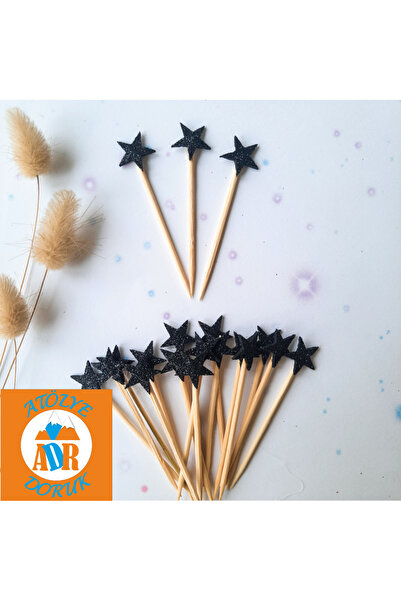 Atölye Doruk 30 قطعة من مسواك كب كيك بلاك ستار - وعد، خطوبة، لوازم حفلات أعياد الميلاد