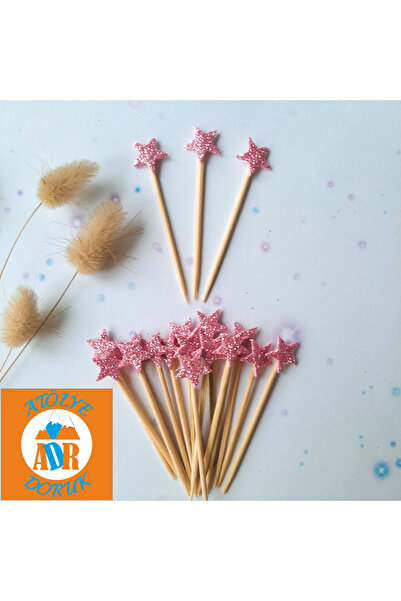 Atölye Doruk Pembe Yıldız Cupcake Kürdanı-Renkli Doğum Günü Parti Pasta Süsleme Malzemeleri-20 ADET