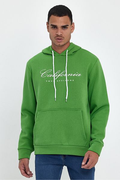 Superlife Ανδρική κουκούλα Άνετη εφαρμογή Fleece 3 νημάτων Τσέπη καγκουρό Californıa εμπριμέ μπλουζάκι Spr24sw03