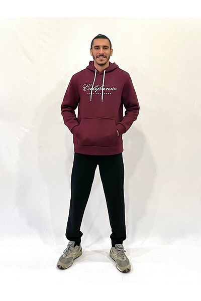 Superlife Ανδρική κουκούλα Άνετη εφαρμογή με φλις 3 νημάτων Τσέπη καγκουρό Californıa εμπριμέ μπλουζάκι spr24sw03