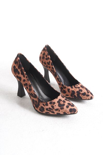 FOLLOWIN Women's Leopard Print Pointed Toe Goblet Heeled Stiletto Shoes