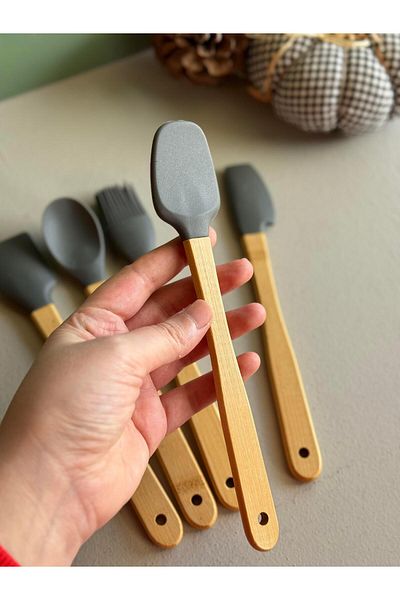şirin eşyalarım Betty 5 Piece Mini Bamboo Spatula Set - Gray