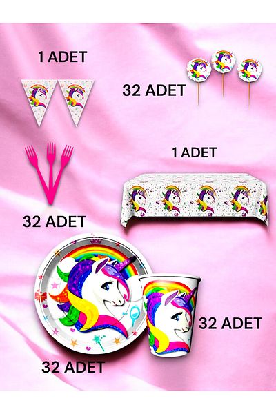 VibeHome 32-Person Unicorn Themed Premium Set - Birthday Party and Fun Events