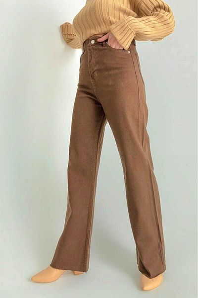 Livik Καφέ Loose Palazzo Wideleg Jean Power Lycra Γυναικείο ψηλόμεσο