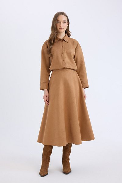 DeFacto A-Line Basic Plain Suede Midi Skirt E5405Ax24Wn