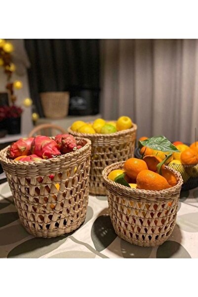 afralya home 3 'lü Hasır Saksı- Dekoratif Doğal Hasır Saksı