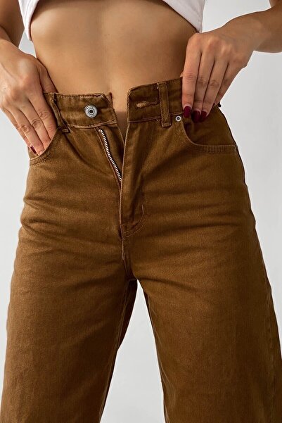 Trn JNS Cesy Lycra Women's Brown Super High Waist Loose Leg Denim Jeans Loose Trousers