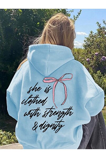 BukuriCO 3 İplik İçi Pamuklu Fiyonk Baskılı Şardonlu Oversize Kapüşonlu Sweatshirt