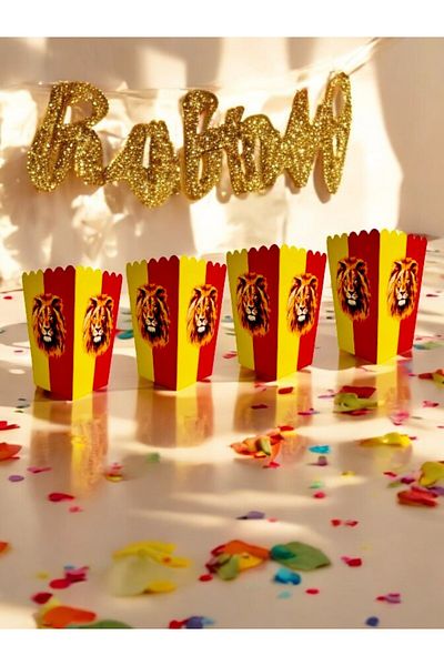 VibeHome 8 Pieces of Corn Boxes with Yellow-Red Fan Theme - Birthday Party and Fun Events