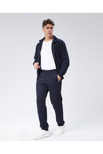 Cramp Spor Σετ ανδρικής φόρμας φόρμας Navy Blue Stand Up γιακά από βαμβακερό ύφασμα Standard Fit