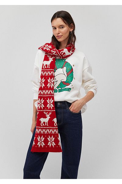 Mavi Roter Schal mit Weihnachtsdruck 1913221 -82054
