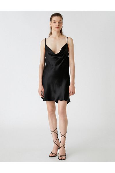 Koton Σατέν φόρεμα με γιακά Degaje Mini Viscose Strap
