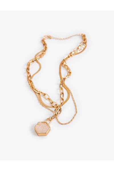 Koton 3 Rows Charm Detailed Steel Mixed Chain Necklace