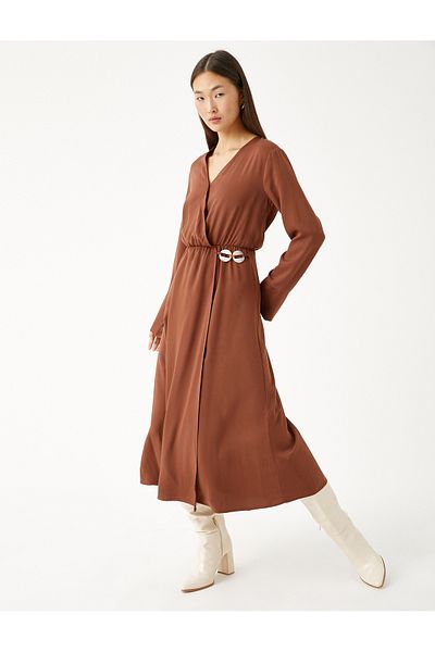 Koton Midi Dress with Wrap Button Detail