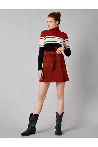 Koton Corduroy Belted Mini Skirt