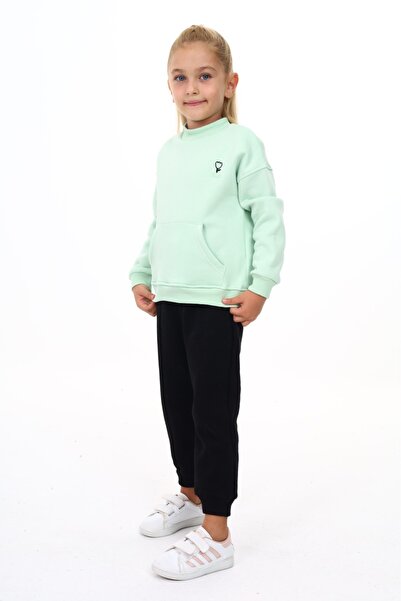Toontoy Girl's Half Turtleneck Chest Embroidered Tracksuit Set