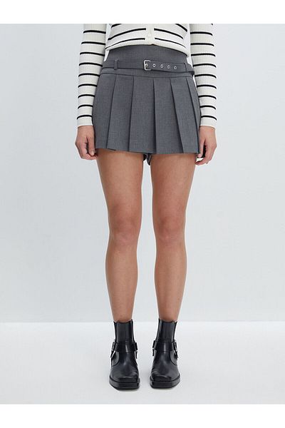LC Waikiki Women's Pleated Shorts Skirt with Lcwk Waist Belt
